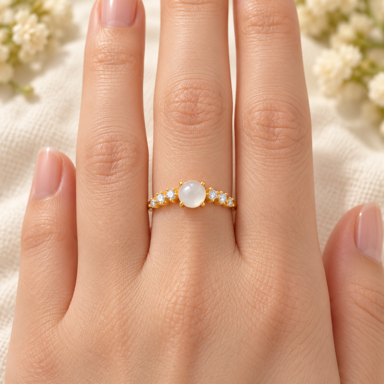 White Cabochon Adjustable Ring - Image 2