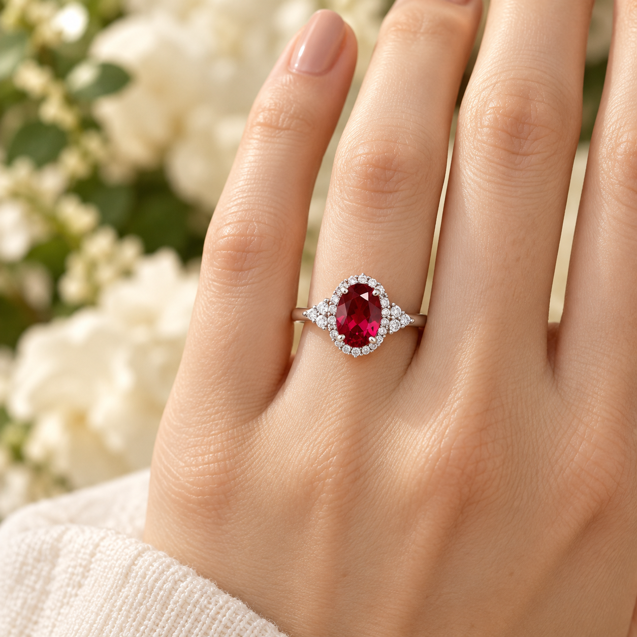 Red Oval Halo Ring - Image 2