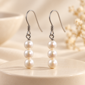 Triple Pearl Silver Drop Earrings