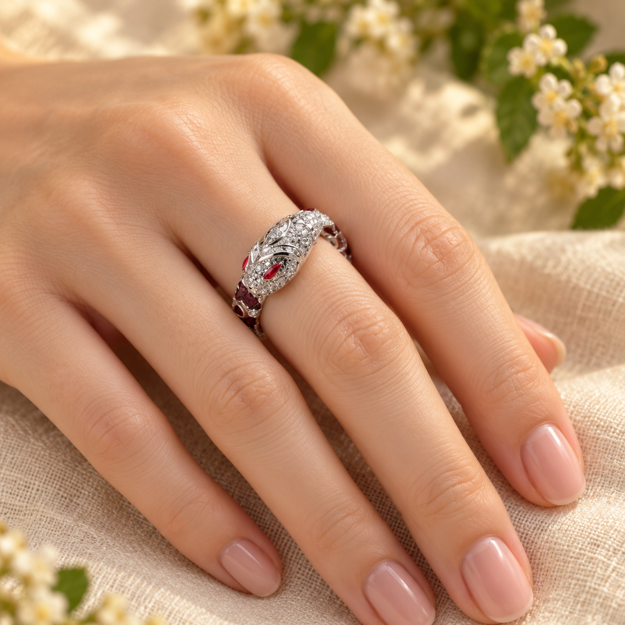 Silver-Tone Pavé Snake Ring - Image 2