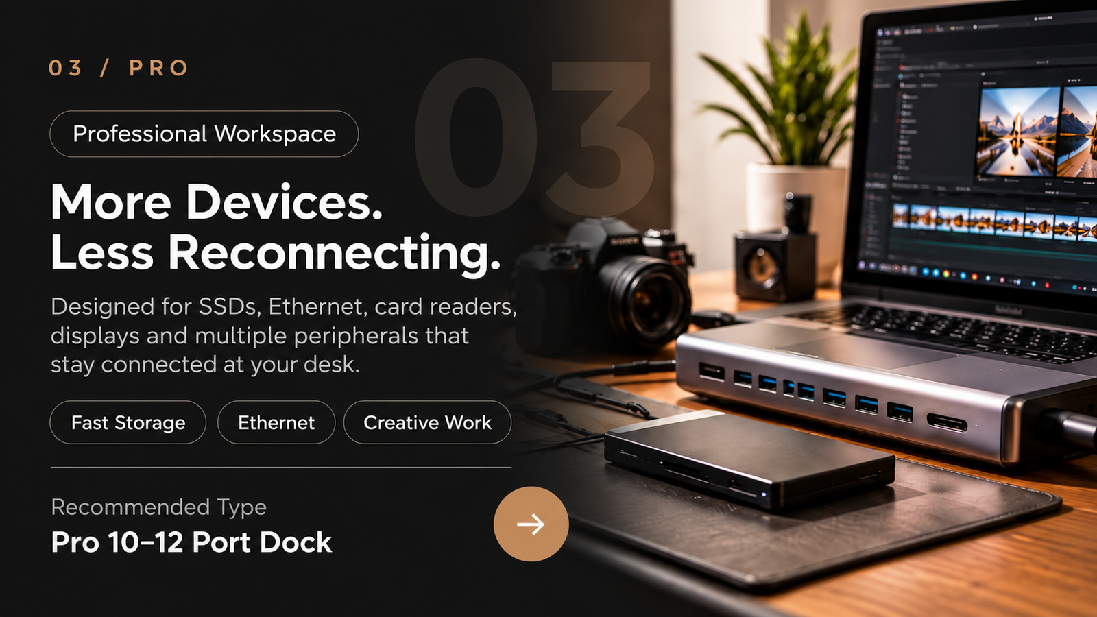 USB-C docking hub in a multipurpose desktop workspace
