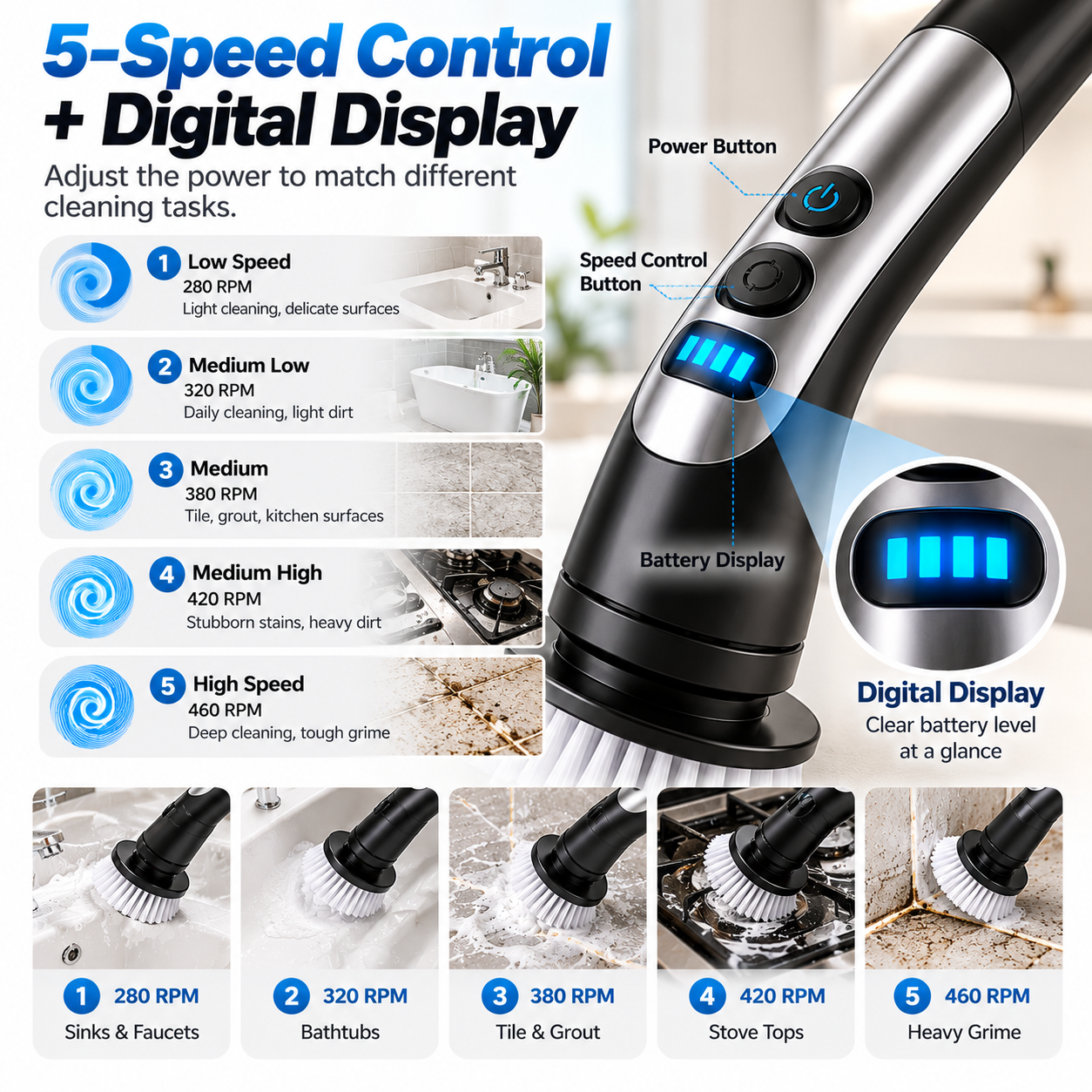 Cordless Electric Spin Scrubber with Extendable Handle - Image 7