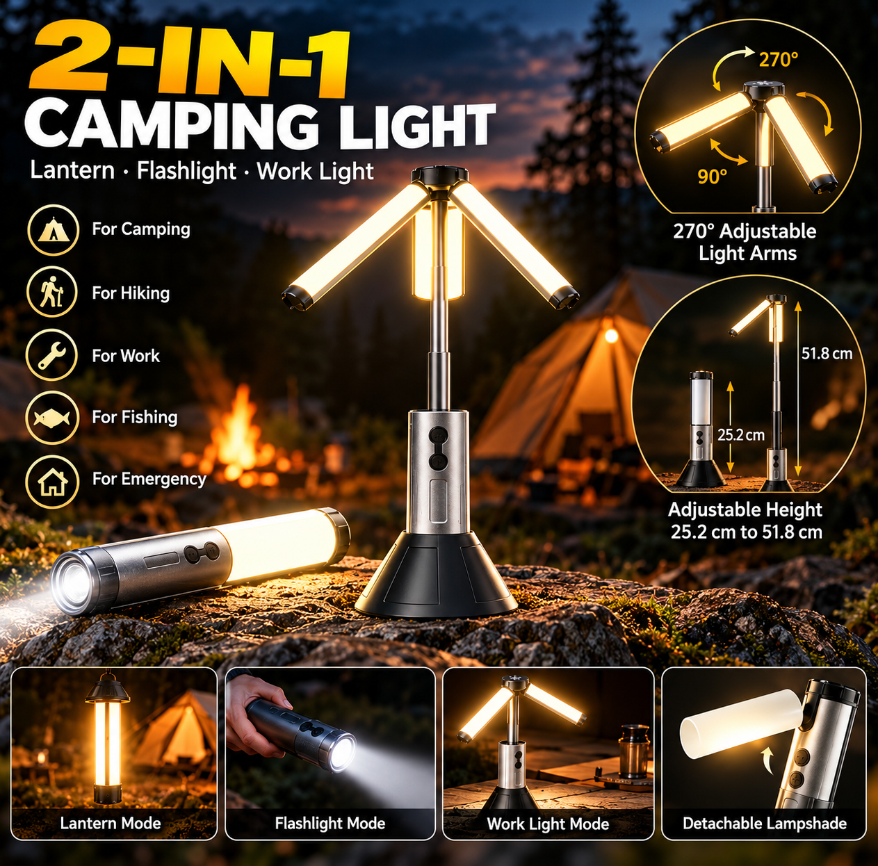 ZENVORIGOODS Multifunction Telescopic Camping Light