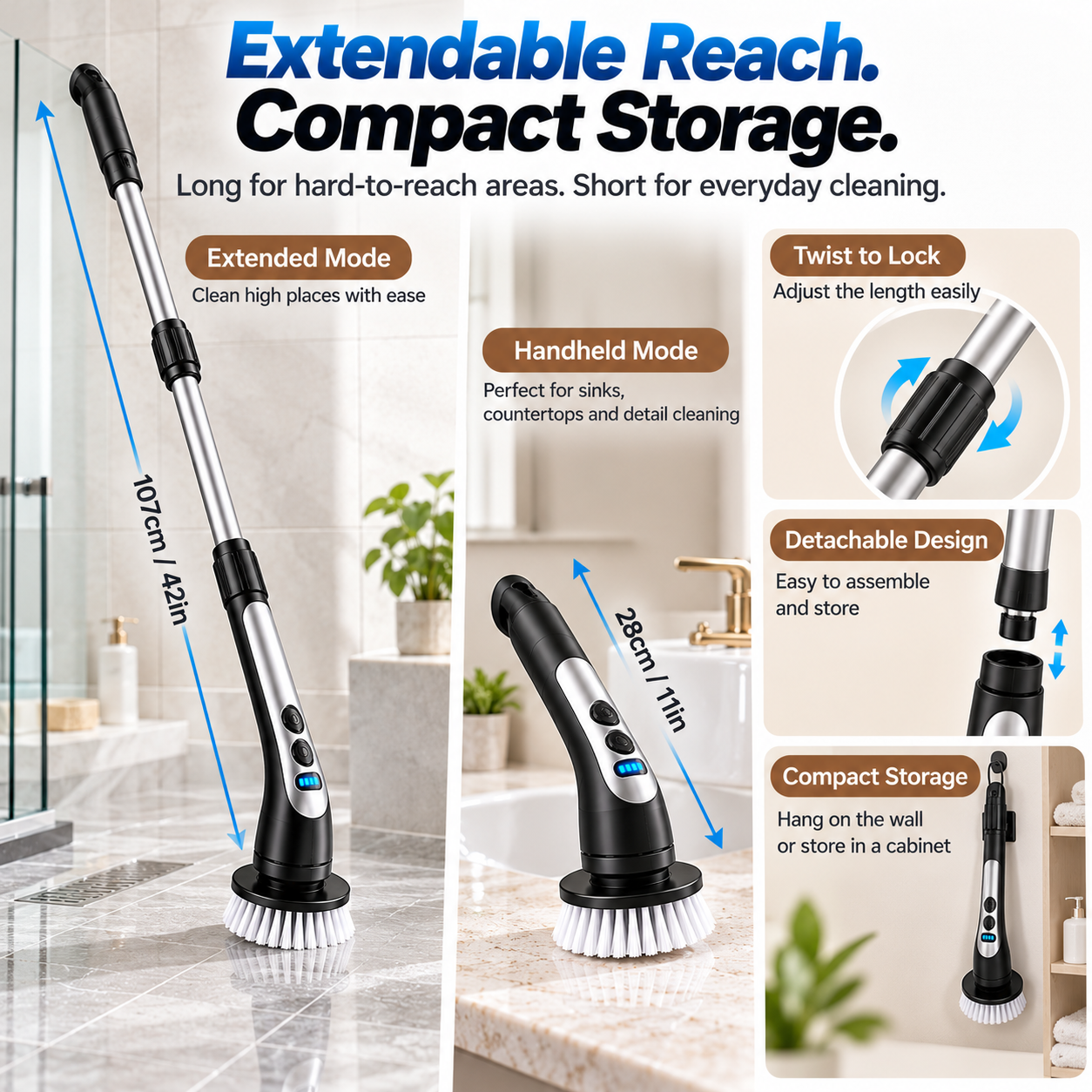 Cordless Electric Spin Scrubber with Extendable Handle - Image 8