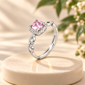 Pink Cushion Halo Chain Ring