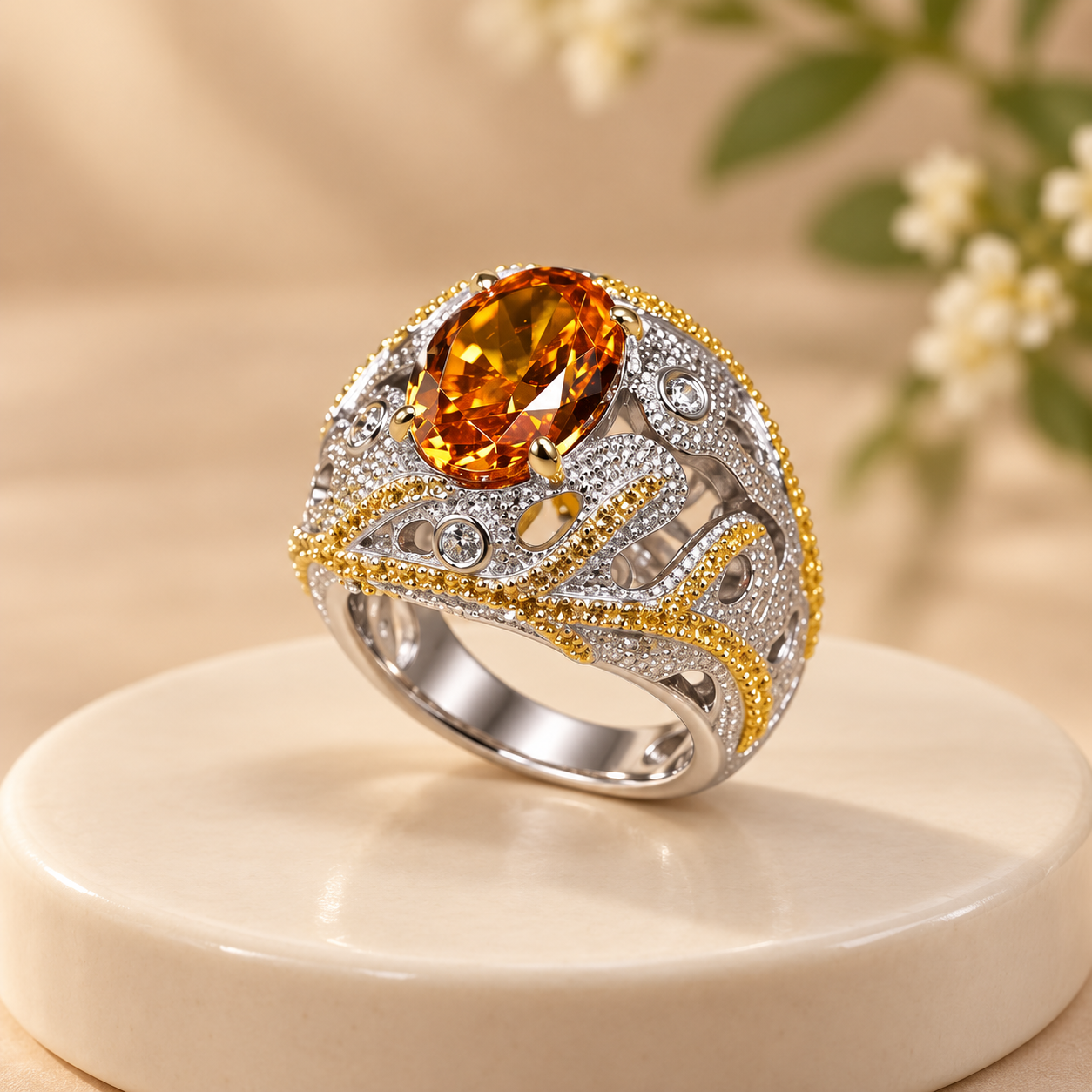 Orange Oval Scrollwork Ring