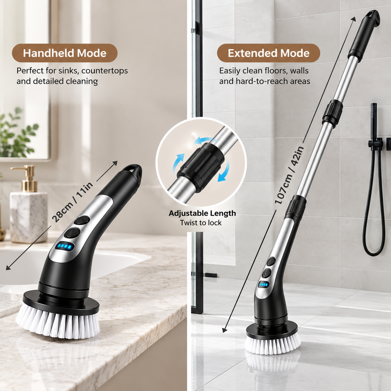 Cordless Electric Spin Scrubber with Extendable Handle - Image 3