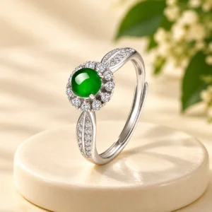 Green Round Halo Adjustable Ring - Image 4