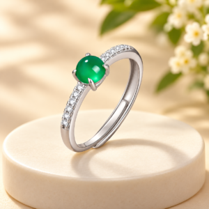 Green Round Cabochon Adjustable Ring