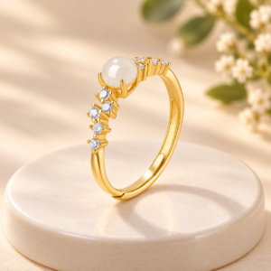 White Cabochon Adjustable Ring