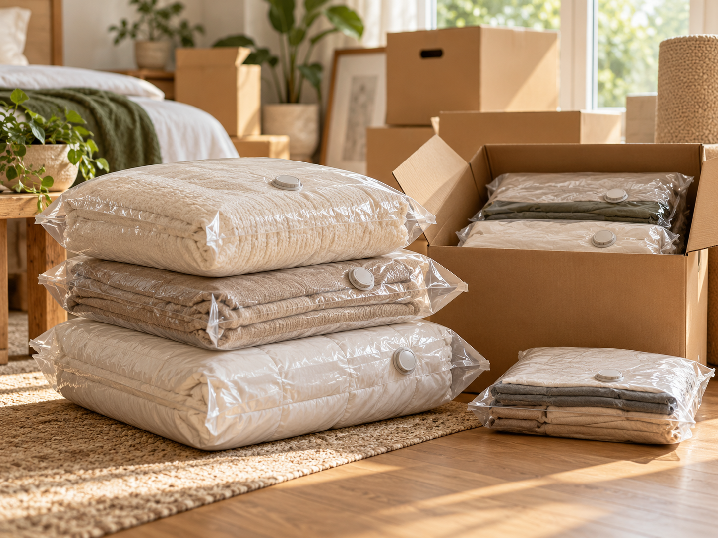 Vacuum storage bags for moving and packing